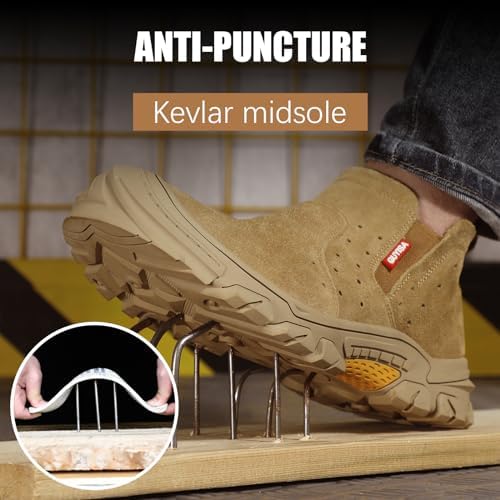 GLANOUDUN Steel Toe Shoes for Men Welding Work - Slip-On, Mid-Top Coverage