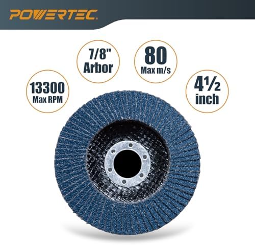POWERTEC 4-1/2" Zirconia Flap Discs - 10-Pack 40 Grits for Angle Grinder, Compatible with DeWalt DCG413B, DWE402, DCG405B, DWE4011 - Ideal for Sanding and Grinding Metal & Stainless Steel (11101)