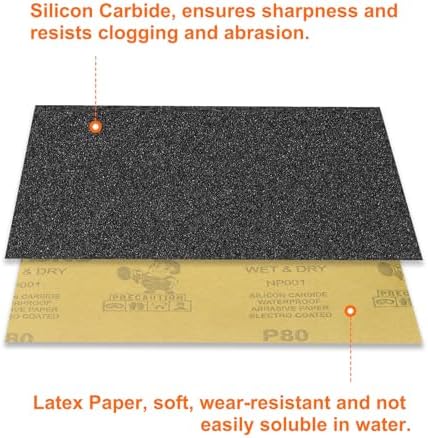 HARFINGTON 30pcs Sandpaper 80 Grit 9 x 11 Inch Waterproof Backing Silicon Carbide Abrasive Wet Dry Sanding Sheets for Wood Finishing, Metal Sanding, Automotive Polishing