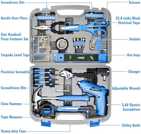 CARTMAN 149-Piece Tool Set, Blue Cordless Screwdriver, Home Repair Tool Kit