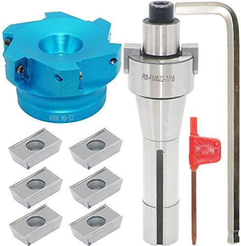 3.15 Inch Face Milling Cutter Aluminum 400R 80MM CNC End Milling Cutter Holder + R8-FMB22 Shank Face Shell Mill Arbor + 6pcs APKT1604 Carbide Inserts + 8mm Hexagon Wrench + T15 Wrench CNC Machine Tool