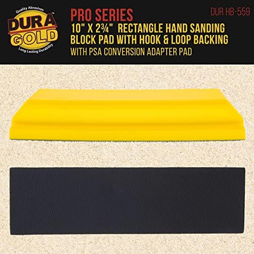 Dura-Gold Pro Series Rectangle 10" x 2-3/4" Hand Sanding Block Pad with Hook & Loop Backing and PSA Adapter Pad & 2000 Grit Green Sandpaper Roll, 2-3/4" Wide, 20 Yards Long