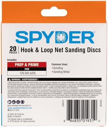 Spyder 20-Pack 120 Grit Sanding Discs, Ceramic Net, 5-Inch Hook and Loop, for Random Orbital Sander (500070)