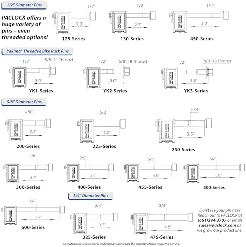 PACLOCK's 80-Series Trailer Hitch Lock, Standard Rekeyable (SR), 500" Pin, Keyed Differently w/ 2 Keys, Silver