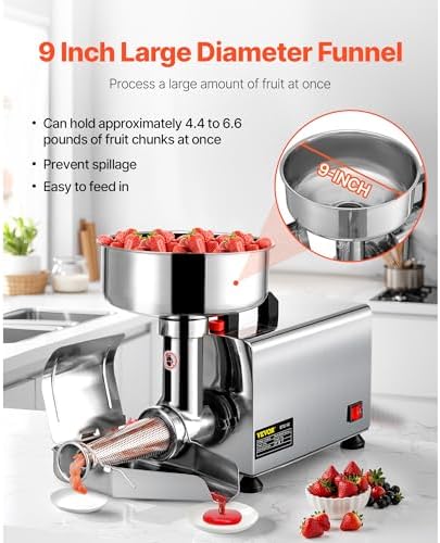 VBENLEM 110V Electric Tomato Strainer 370W Commercial Grade Tomato Milling Machine Stainless Steel Tomato Press and Strainer 90-160 Kg/H Pure Copper Motor Food Strainer and Sauce Maker