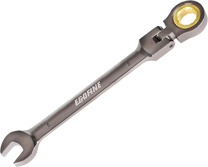 Egofine 6mm Ratchet Wrench Flex Head, 6mm Wrench Ratcheting Combination Wrenches Metric, Industrial Grade Gear Spanner with 12 Point Box End, 72-Teeth Ratchet Nickel Plating, Chrome Vanadium Steel