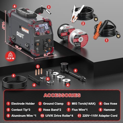 AWT Aluminum 155A MIG Welder,5 in 1 Aluminum MIG Welding Machine 110/220V