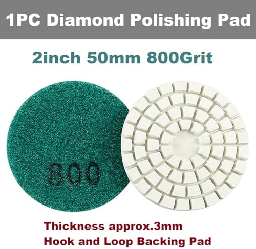 Diamond Polishing Pad, 2 inch 50 mm 800 Grit Sanding Discs for Grinder & Polisher, Hook and Loop Backing Pad for Grinding Buffing Granite Marble Concrete Stone (1 Piece)