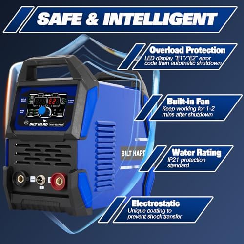 BILT HARD 135A IGBT Inverter Welder, 110V Flux Core MIG/Lift TIG/Stick 3-in-1 Welding Machine with LED Display & Synergic Control, 2T/4T/SPOT Modes & Solar Helmet