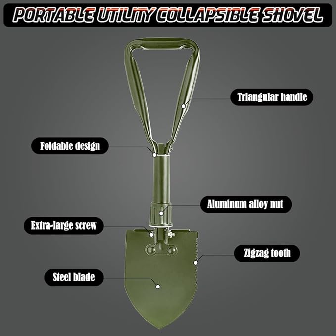 Folding Shovel, 18.5'' Lightweight Camping Shovel Portable High Carbon Steel Digging Mini Trowels for Outdoor Camping Backpacking Hiking Car Emergency Home Garden(Green)