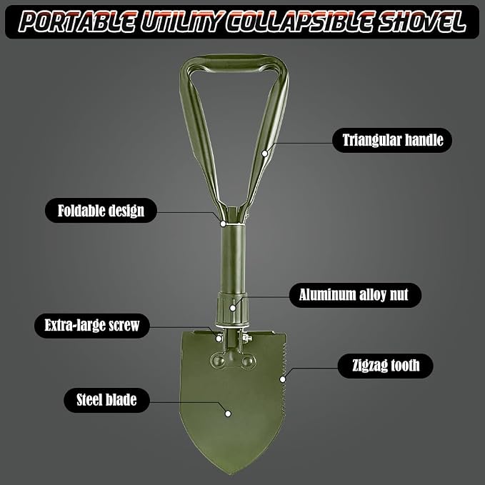 Digging Shovel - 24'' Lightweight Folding Shovel High Carbon Steel Portable Digging Trowels for Outdoor Camping Backpacking Hiking Car EmergencHome Garden (Olive)