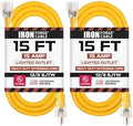 Iron Forge Cable Lighted Outdoor Extension Cord 15 ft 2 Pack - 12 Gauge 15 Amp Heavy Duty Power Extension Cords - SJTW - Great for Major Appliances, Power Tools, Garden Supplies - Yellow