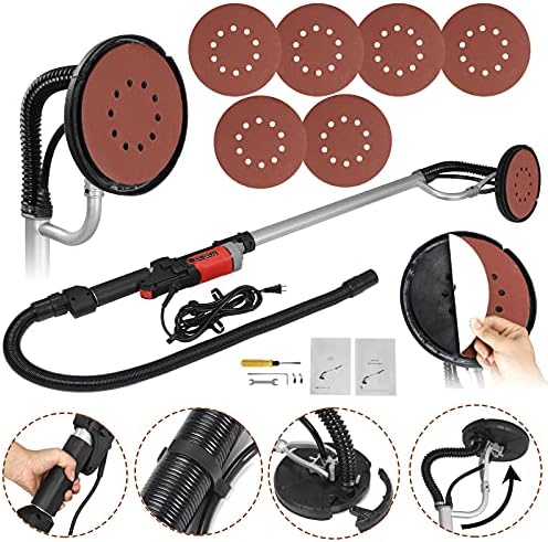 800W Electric Drywall Sander Commercial Adjustable Variable Speed Disc Sander with 6 Sand Pads
