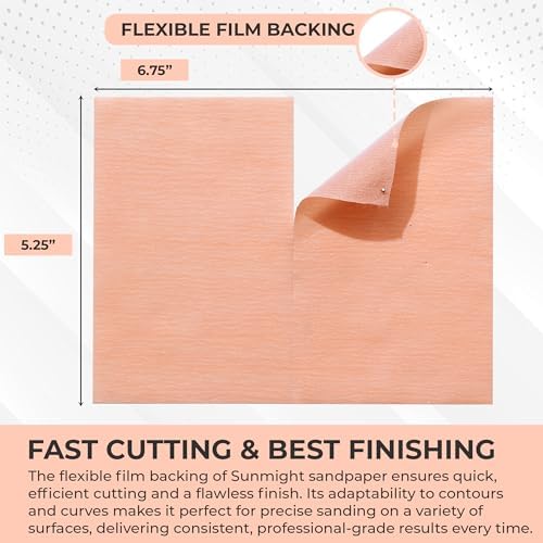 Sunmight 1500G Grip 25 Flexible Sanding Sheets - Premium Aluminum Oxide - Flexible Sandpaper Film Backing - Ceramic Alumina Grit - Sandpaper for Wood, Metal, Plastic & Automotive