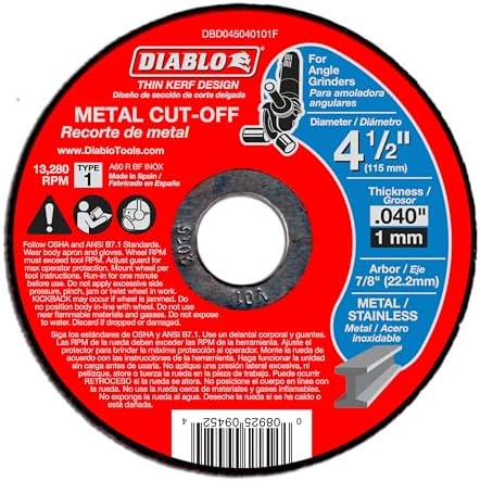 Diablo Thin Kerf Metal Cut-Off Discs - 4-1/2" Diameter, 7/8" Arbor, Type 1 Hub, 0.04" Thickness, 13280 Max RPM, 15-Pack - DBD045040115F
