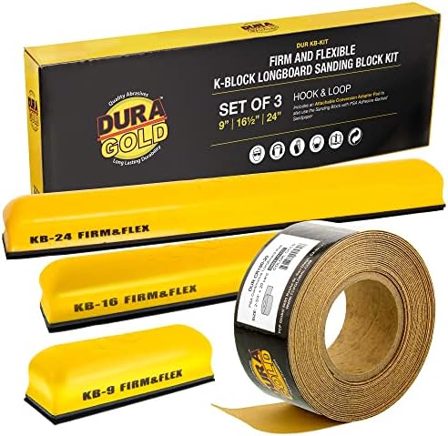 Dura-Gold Pro Series K-Block Sander Firm & Flex Hand Sanding Block Kit with Hook & Loop Backing and PSA Adapter Pad & 180 Grit Sandpaper Roll