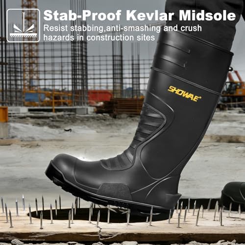 Showave Men's Rubber Boots Steel Toe Rain Boot Construction Waterproof Boot