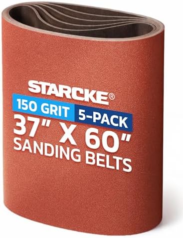 37 x 60 Inch Sanding Belts - 150 Grit Aluminum Oxide Belt Sanders for Woodworking and Metal, German Quality Heavy Duty Cloth Belt Sanding with Smooth Running Joint, Wide Sander Belts - 5 Pack