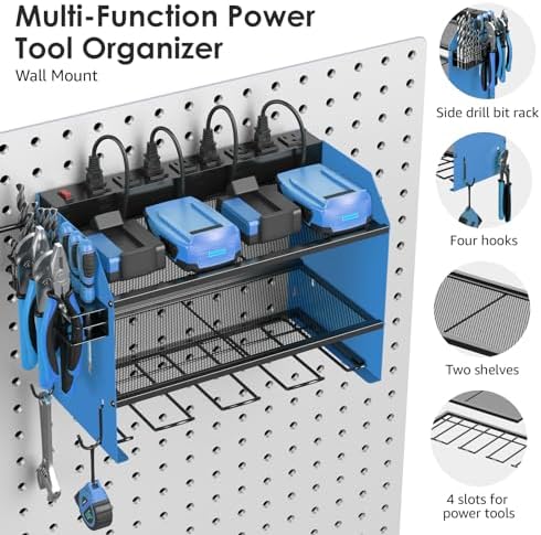 CCCEI Wall Mount Modular Tool Charging Organizer, Blue, 1 Pack, 3 Tier.