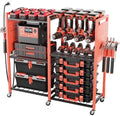 Heavy-Duty Power Tools Organizer Cart with Charging Power Strip, 6-Tier Rolling Utility Cart with 8 Hooks and 6 Load-Bearing Wheels, Garage Tool Storage Rack for Workshop for Men