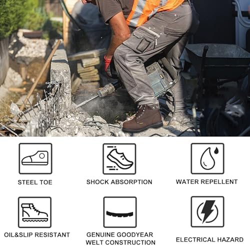 Work Boots for Men, Steel Toe, Leather, Oil, Slip and Heat Resistant Heavy Duty Wide Industrial & Construction Safety Boots, US 7-17 M & W