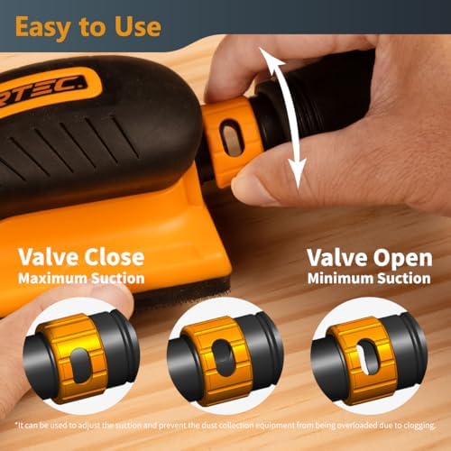 POWERTEC Vacuum Sanding Block w/ 1" OD Dust Collection Port & 10 Ft. Flexible Hose Kit, Assorted Hook and Loop Sandpapers (40/180/120/180/240 Grit) for Woodworking, Dust-Free Sanding Tool (72221)
