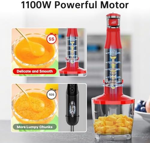 Turelar Immersion Blender Handheld Corded, 1100W 5 in 1 Hand Blender Set