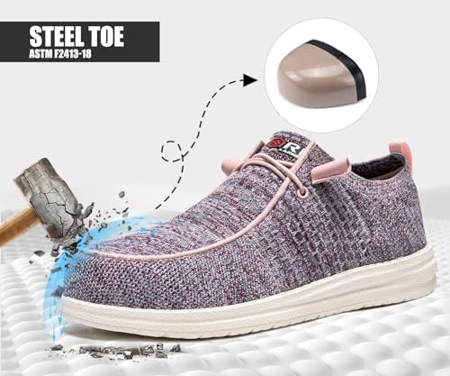 LARNMERN Steel Toe Loafers Women Slip On Work Safety Shoes Walking Sneakers