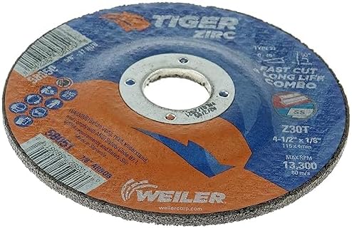 Weiler 58051 4-1/2" x 1/8" Tiger Zirc Type 27 Cut and Grind Combo Wheel, Z30T, 7/8" A.H. (Pack of 25)