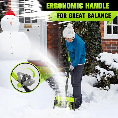 Cordless Snow Shovel, 13 Inch Electric Snow Shovel with Directional Plate, Brushless Cordless Snow Blower for Pathway, Patio, Deck, Driveway, Green