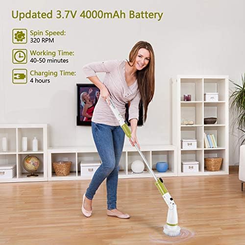 Electric Spin Scrubber Upgraded Power Scrubber 360 Cordless Tub and Tile Scrubber with 4 Replaceable Shower Scrubber Brush Heads, 1 Extension Arm for Cleaning Bathroom, Floor, Wall, Kitchen, Tub, Tile