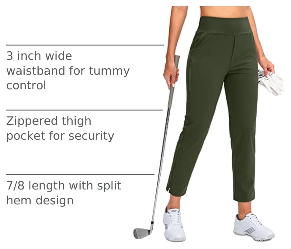 YYV Women's Golf Pants High Waist Stretch Ankle Pants with Pockets