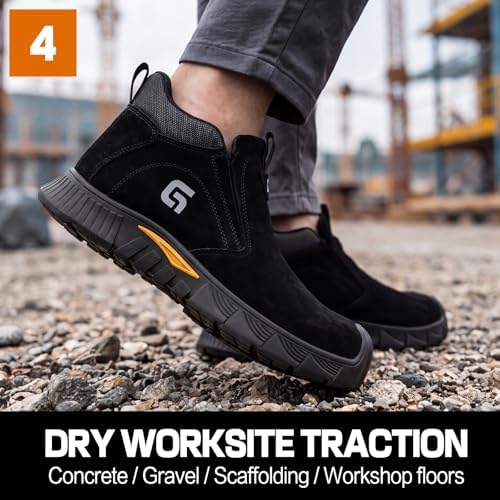 GLANOUDUN Steel Toe Shoes for Men Welding Work - Slip-On, Mid-Top Coverage