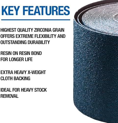 Mercer Industries 402050 Zirconia Cloth Floor Sanding Roll, 8" x 25 yd, Grit 50X