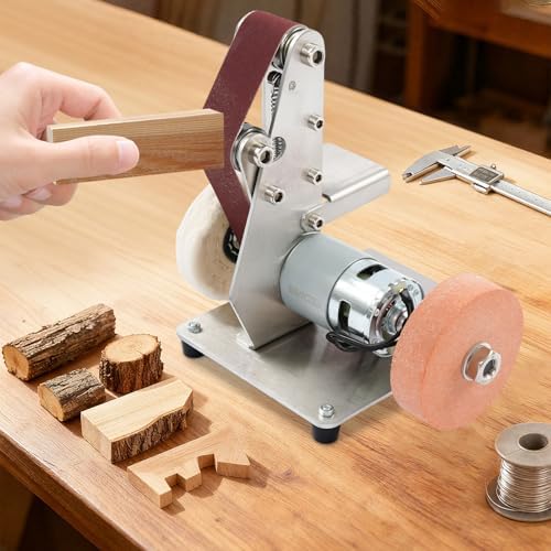 3-In-1 Mini Belt Sander, Adjustable Speed Electric Bench Grinder Sanding Machine, Table Top Grinder Polisher for DIY Craft Wood Stained Glass Jewelry Making Bench Grinder
