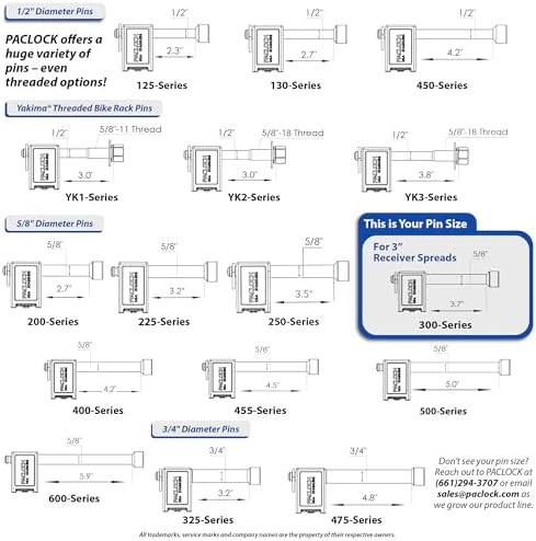 PACLOCK's 80-Series Locking Hitch Pin, UCS, 300" Pin for 3" Receivers, Keyed Alike U-Pick!, 304 Stainless Steel