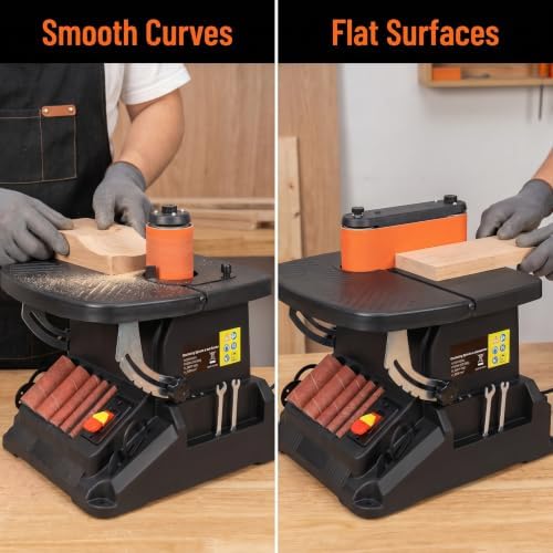 500W 2-in-1 Vertical Oscillating Spindle & Belt Sander, 58 OPM, 5 Sanding Sleeves, 4x24 Belt, Adjustable Table Woodworking