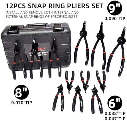 WISEUP 12 Pcs Snap Ring Pliers Set, Heavy Duty Circlip Pliers Kit tool