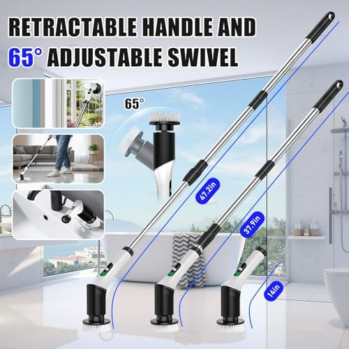 Electric Cleaning Brush, 9 in 1 Electric Brush with Interchangeable Drill Brush Heads, 2000mAh, Electric Clean Brush with Adjustable Handle, for Bathroom, Kitchen, Floor, Cordless