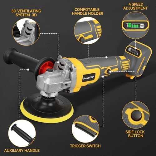 Cordless Buffer Polisher for Dewalt 20v Max Battery, Brushless Rotary Car Buffer Polisher, Variable Speed 1000-6000 RPM, Detachable Handle Polisher for Car Detailing,Sanding Waxing (No Battery)