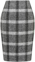 IDEALSANXUN Plaid Skirts for Women Fall Winter Knee Length Pencil Wool Skirt with Slit