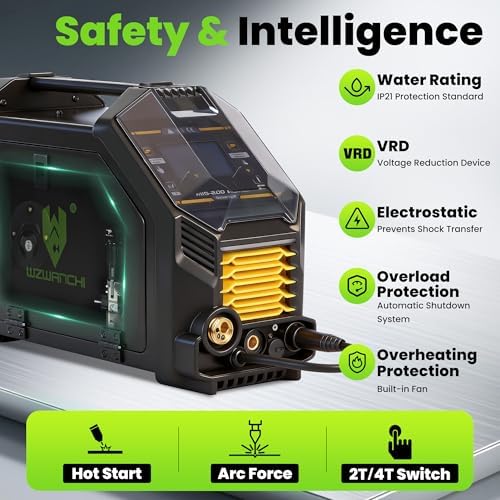 200A Aluminum MIG Welder, Heavy Duty Pulse MIG Welder with Clear LCD Display, SYN MIG Gas MIG/Flux Core MIG/Single-pulse//Lift TIG/ARC/Spot/Spool Gun 8 In 1 Wire Welder, 45° Beveled
