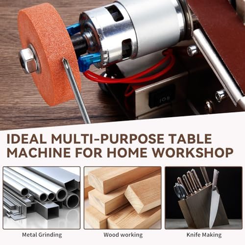 3-in-1 Mini Belt Sander with 20 Sanding Belts, 15° Angle Knife Sharpener and Variable Speed Grinder for Woodworking, Metal Polishing, DIY and Jewelry Making
