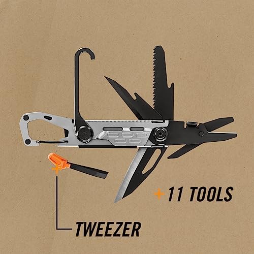Gerber Gear Stake Out 11-in-1 Multi-tool - 2.2" Plain Edge Blade, Tent Stake Puller, Carabiner Carry - EDC Gear and Equipment - Graphite