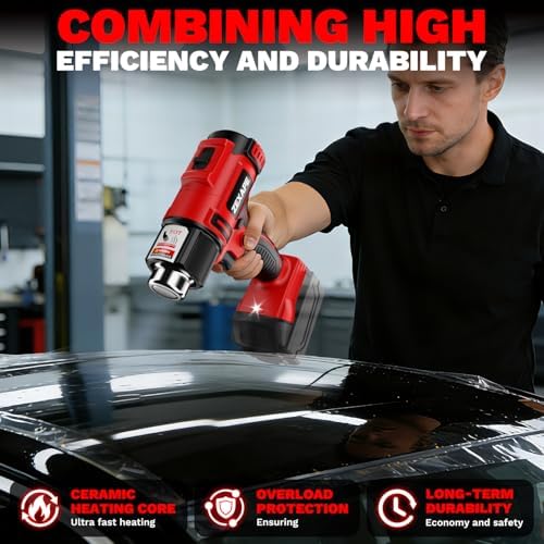 Cordless Heat Gun Compatible with Milwaukee 18V Battery, 350W Fast Heating Soldering Gun with LED Light, 122℉-1022℉ Variable Temperature with 5 Nozzles for DIY Craft, Shrink Tubing (Tool Only)