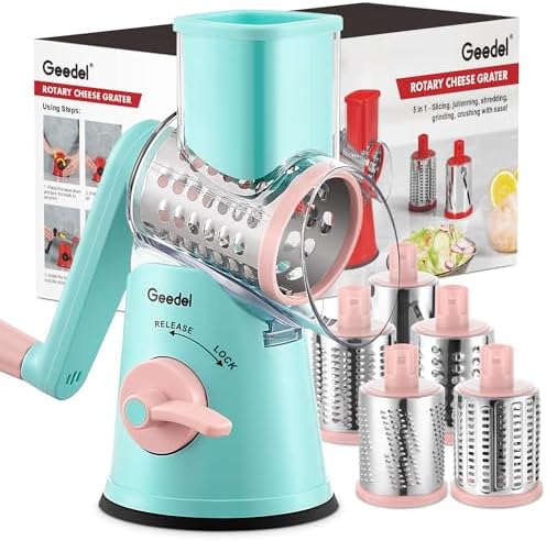 Geedel Rotary Cheese Grater Hand Crank, Cheese Shredder Vegetable Slicer