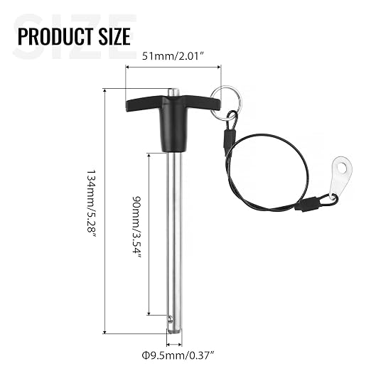 4 Pack T Handle Quick Release Pin 3/8 Inch Diameter,304 Stainless Steel Ball Locking Pin with Push Button Lanyard Usable Length 3.54"(9.5mm x 90mm)