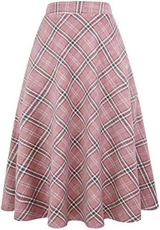 IDEALSANXUN Womens Plaid Wool Skirts Elastic Waist A-Line Pleated Tartan Long Skirts