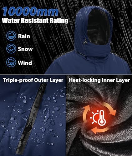 Mens Winter Snow Jacket Waterproof Ski Jackets Snowboard Rain Warm Coat Insulated Hood Fleece Lined