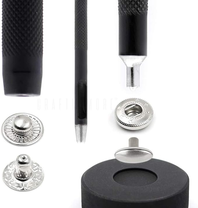CRAFTMEMORE Snap Setter Fastener Kit Button Fixing Tool S-Spring Socket Popper Setting Tool with 10 Silver Snaps #665 VT2 (10mm (0.39"))